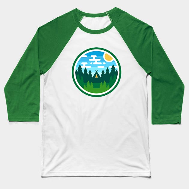 Woods Badge Baseball T-Shirt by emberstudio